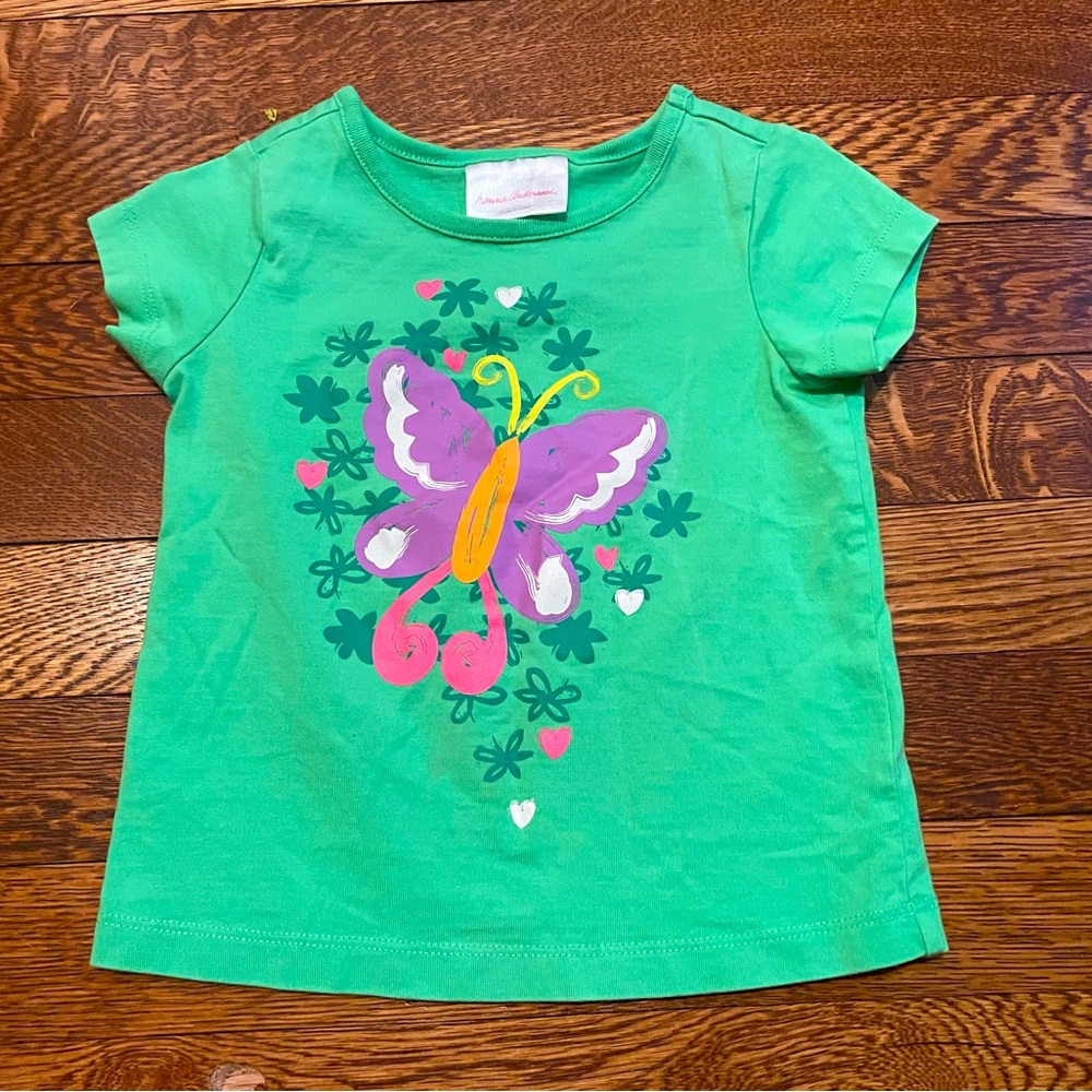 Hanna Andersson Green Butterfly Graphic Short Sleeve Tee Shirt Size 80 cm